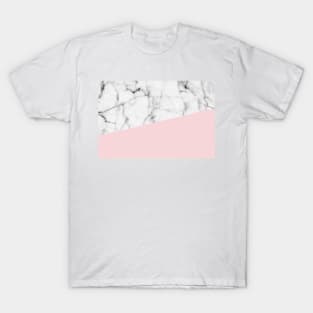 Real White Marble Half Powder Blush Pink T-Shirt